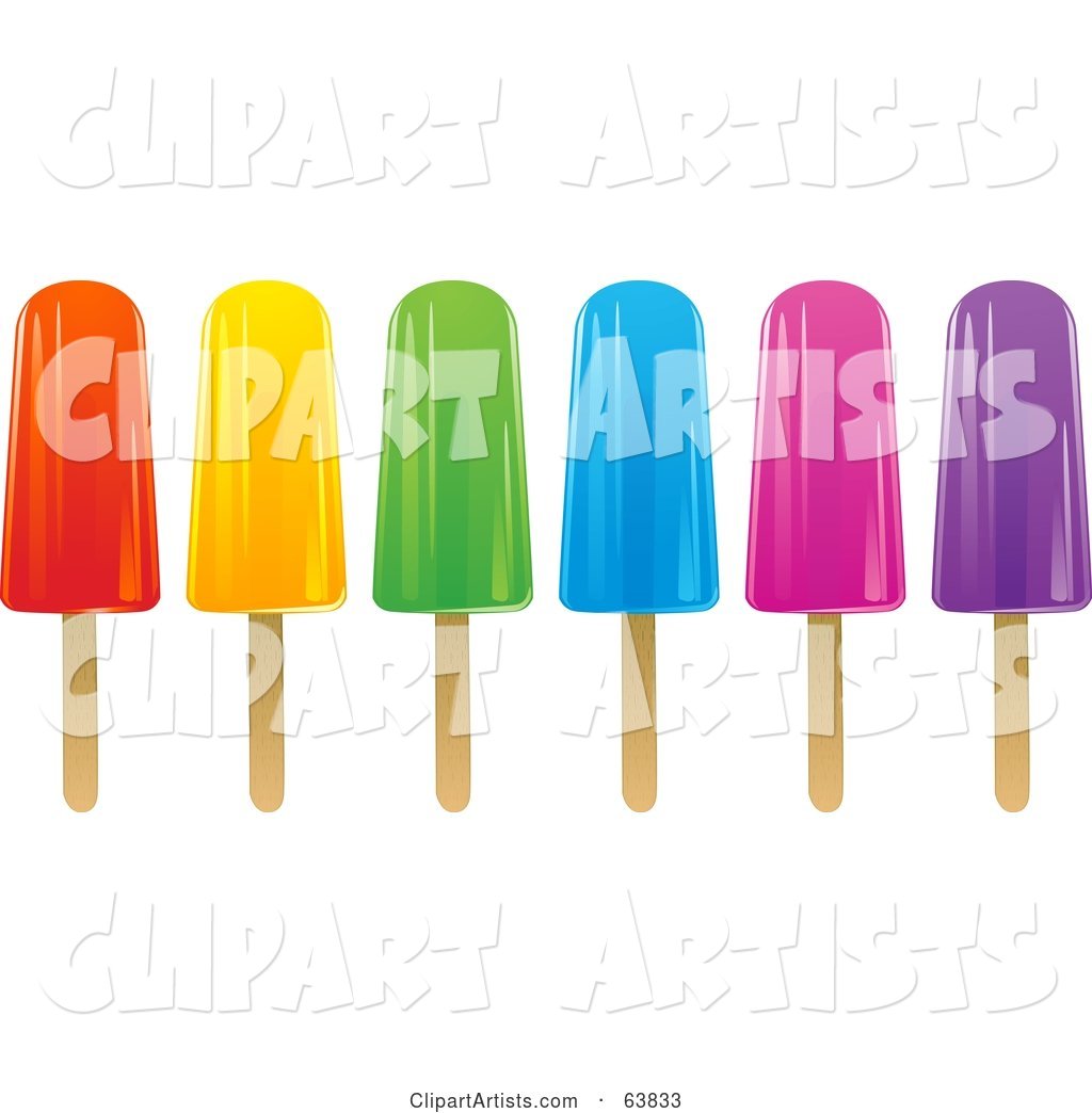 Row of Colorful Fruit Flavored Ice Pops on White
