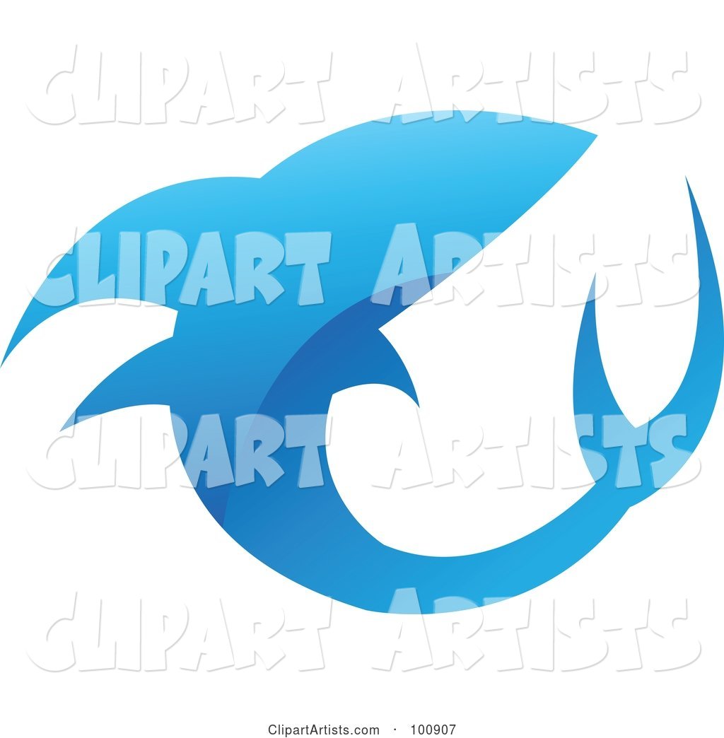 Royalty-Free (RF) Clipart Illustration of a Glossy Blue Shark Icon Logo