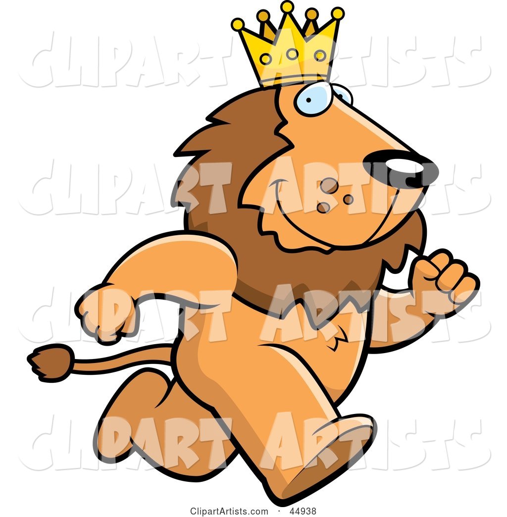 Running King Lion Character Wearing a Crown