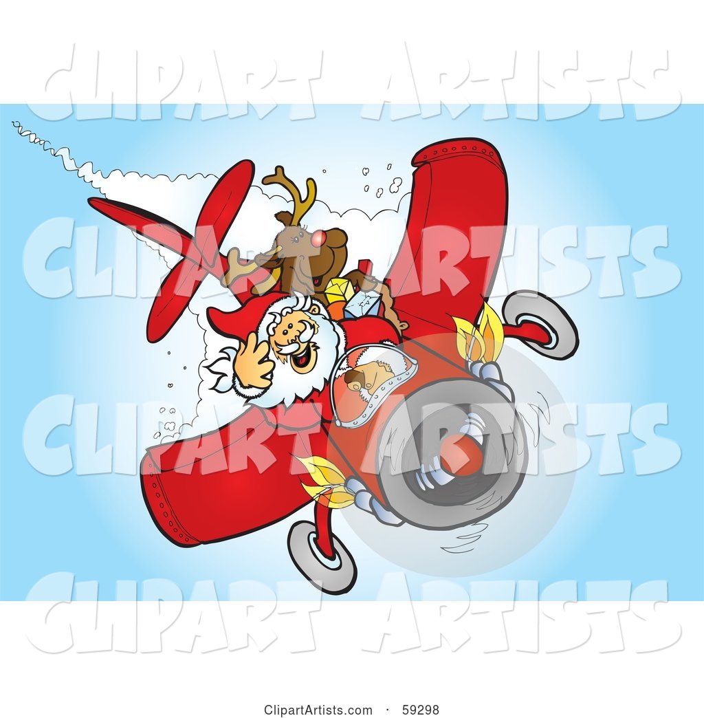 Santa and Rudolph Flying a Plane