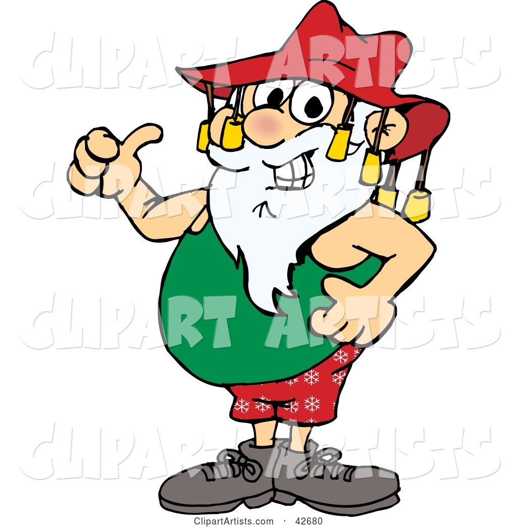 Santa Claus Giving the Thumbs Up, Wearing Casual Clothes and an Aussie Hat