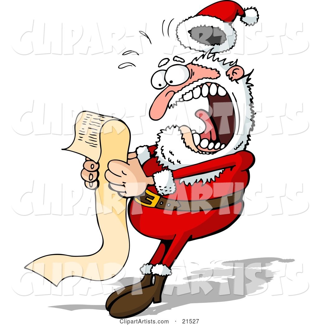 Santa Claus Screaming in Shock While Reading a Long Wish List from a Child