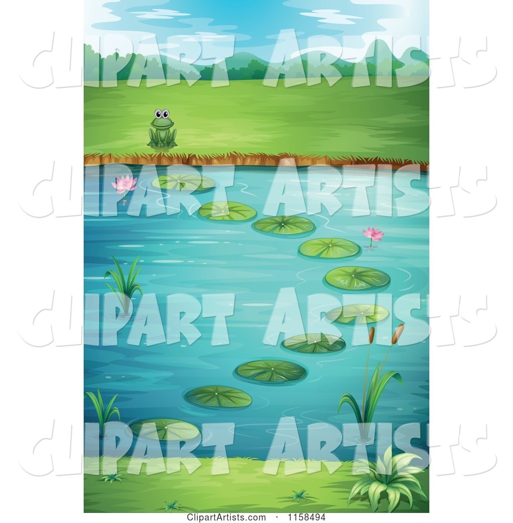 Scenic Landscape of a Frog by a Lily Pond