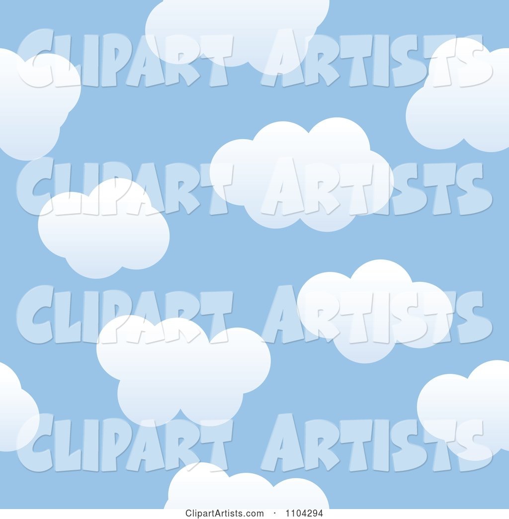 Seamless Blue Sky and Puffy White Cloud Background Pattern