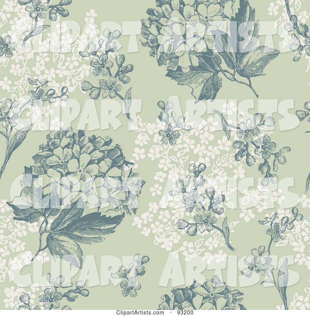 Seamless Green and White Hydrangea Hortensia Flower Background Pattern