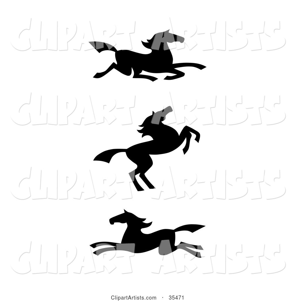 Set of Three Black Silhouetted Southwestern Styled Horses