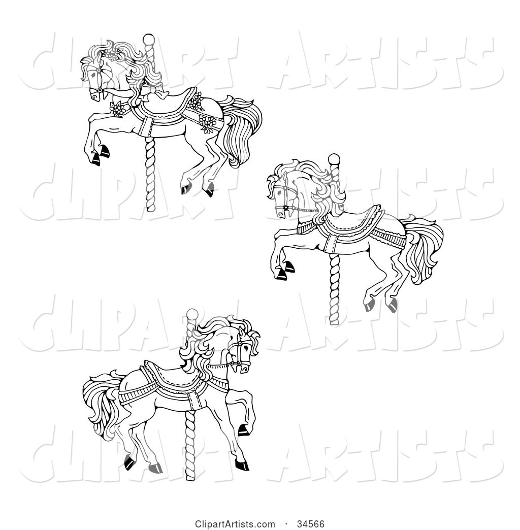 Set of Three Carousel Horses