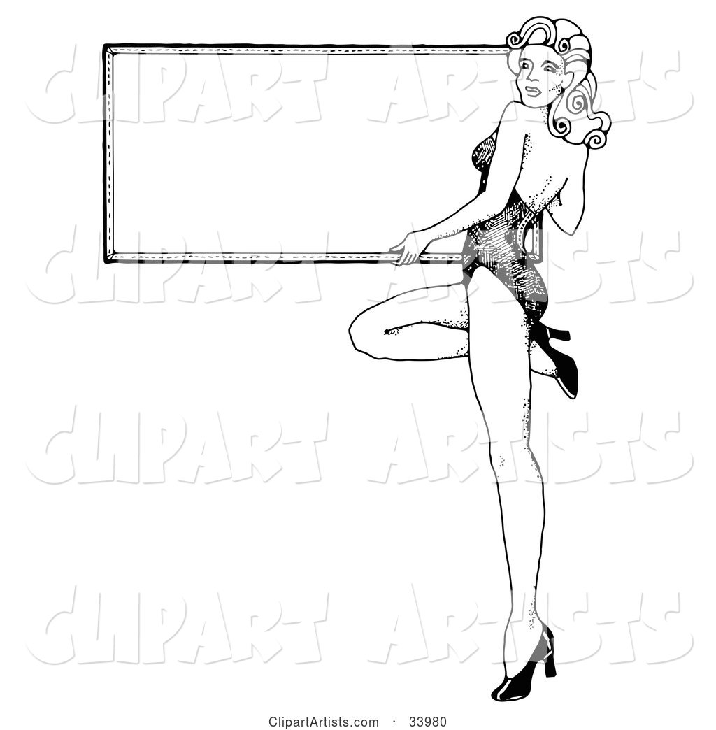 Sexy 1940's Style Pinup Girl in Heels, Holding a Blank White Board