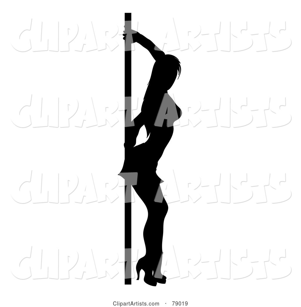 Sexy Black and White Pole Dancer Woman with Her Back Against a Pole