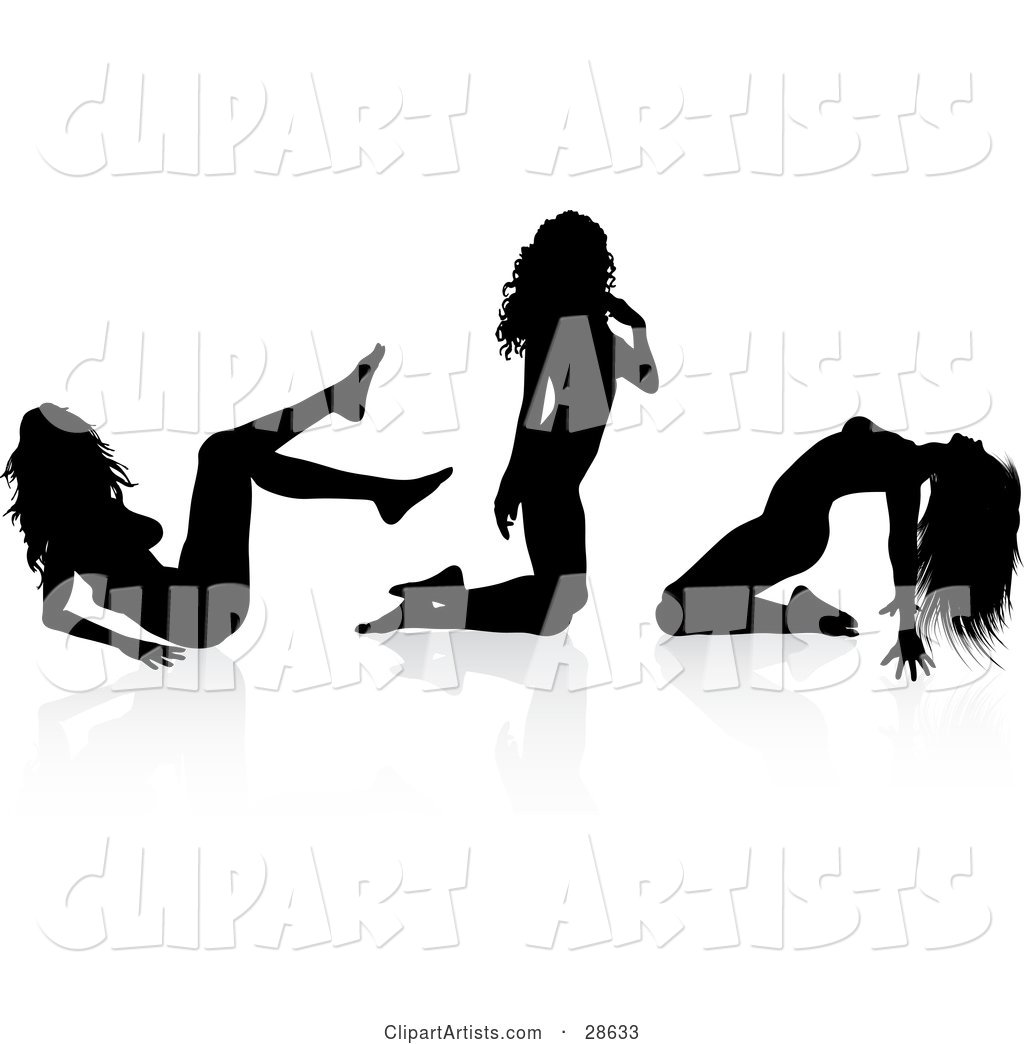Sexy Black Silhouetted Female Stripper in Three Different Poses
