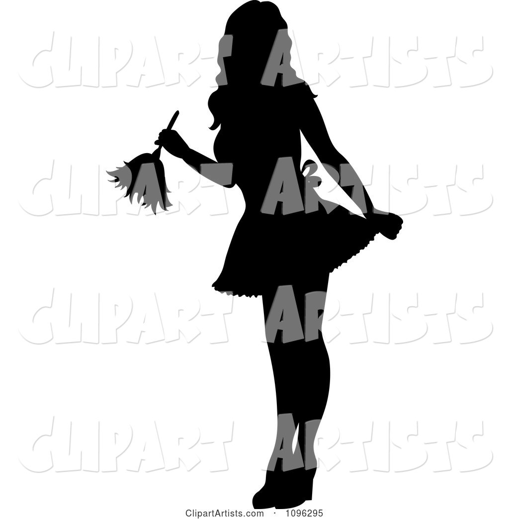 Sexy Black Silhouetted Fench Maid House Keeper or Housewife Cleaning with a Duster 1