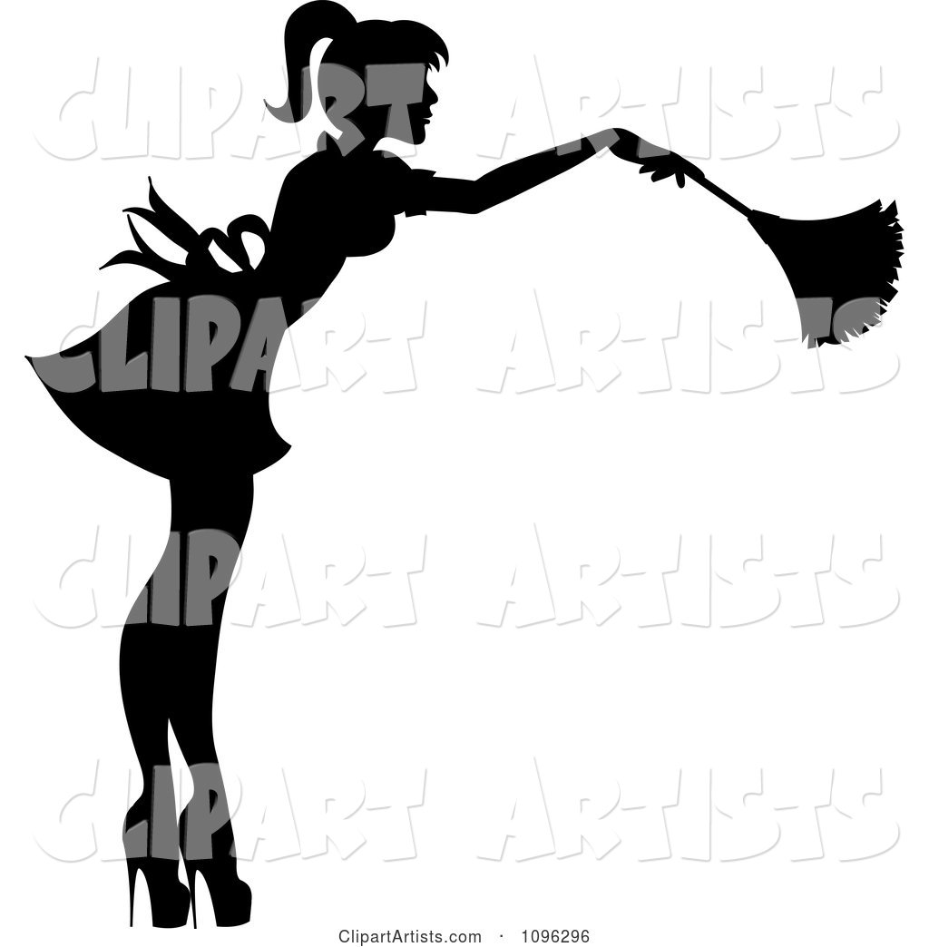 Sexy Black Silhouetted Fench Maid House Keeper or Housewife Cleaning with a Duster 2