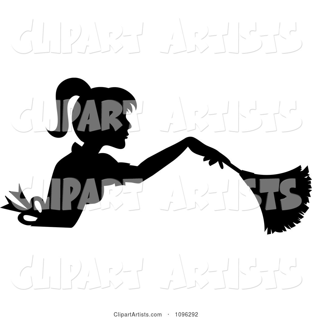 Sexy Black Silhouetted Fench Maid House Keeper or Housewife Cleaning with a Duster 4