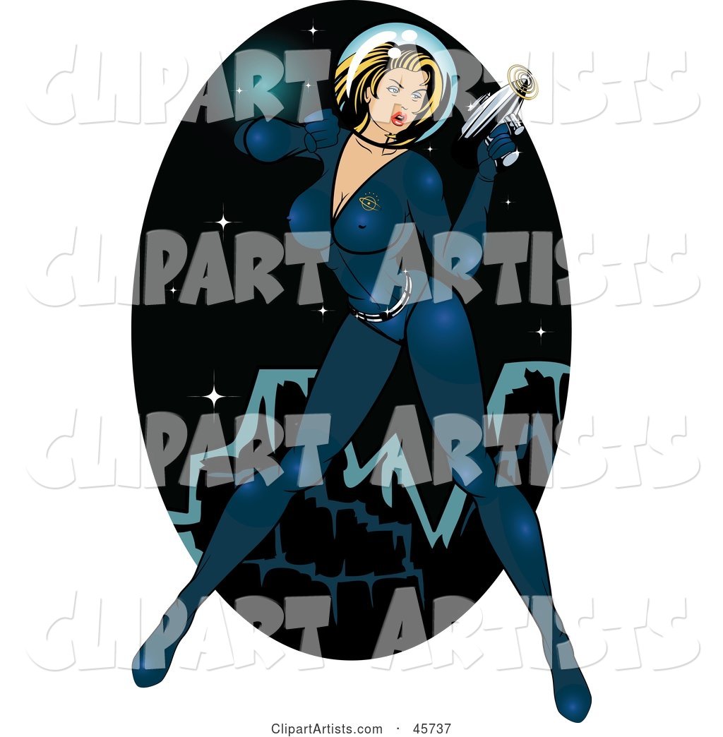 Sexy Pinup Woman In A Space Suit, Holding A Ray Gun Clipart by r formidable