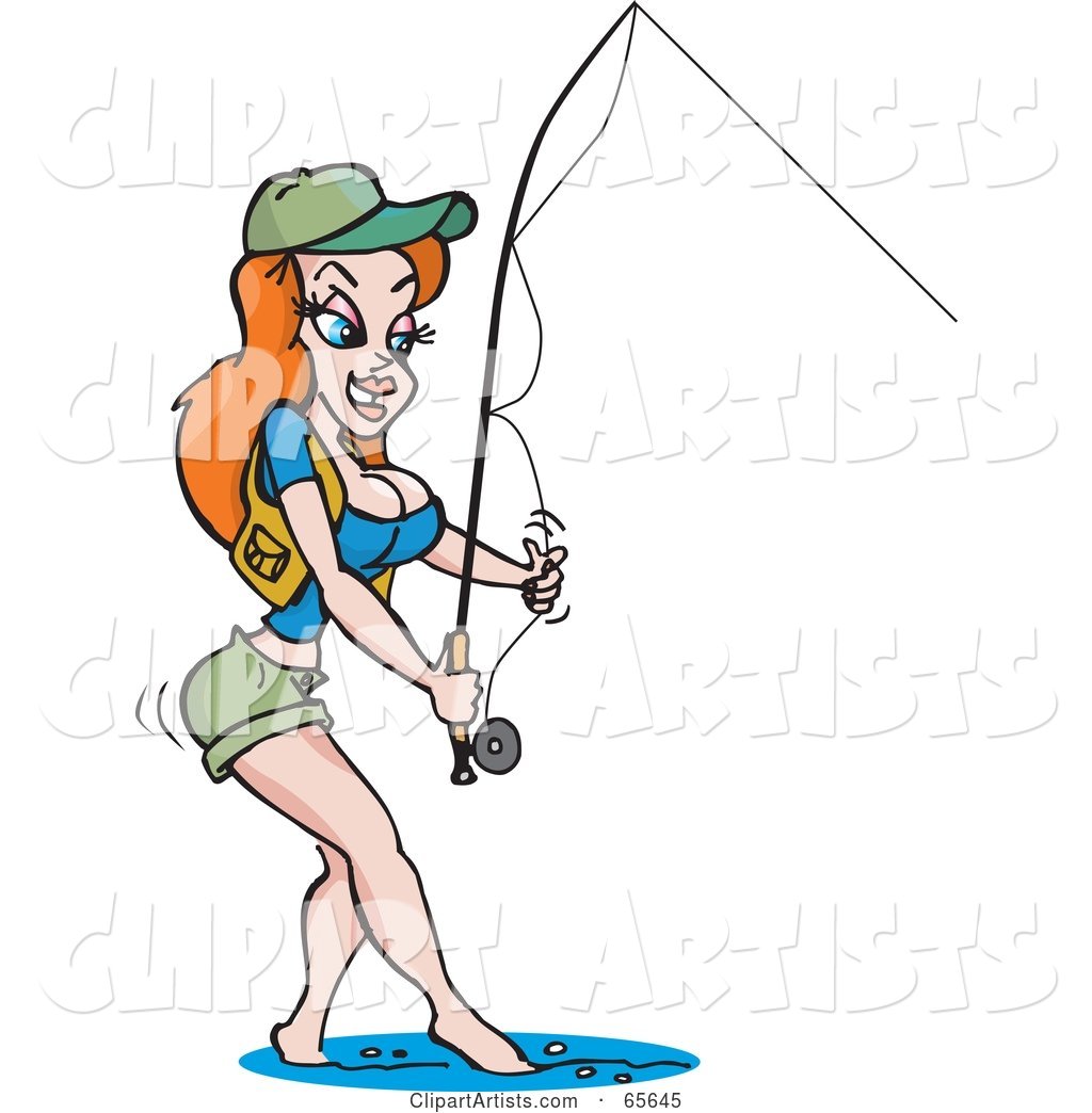 Sexy Redhead Woman Fishing