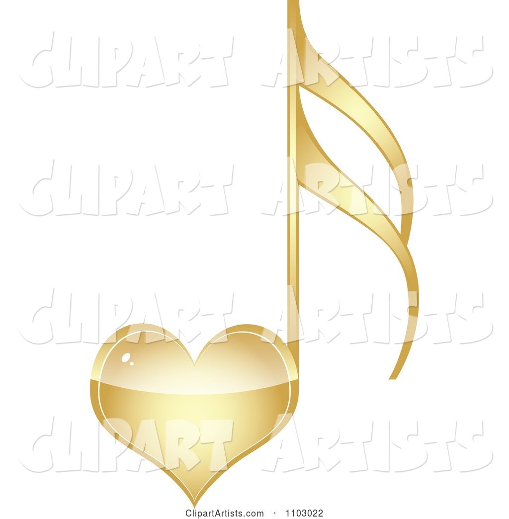 Shiny Gold Heart Love Music Note
