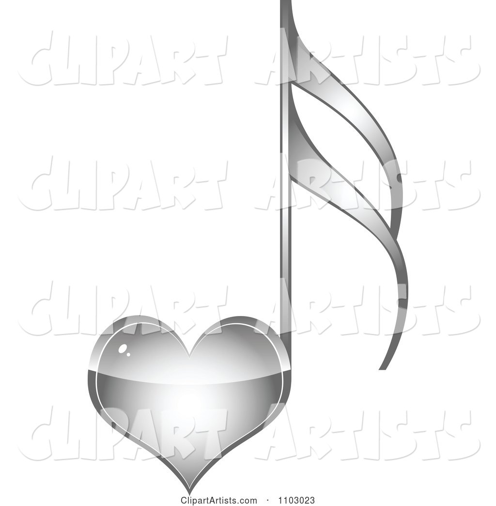 Shiny Silver Heart Love Music Note