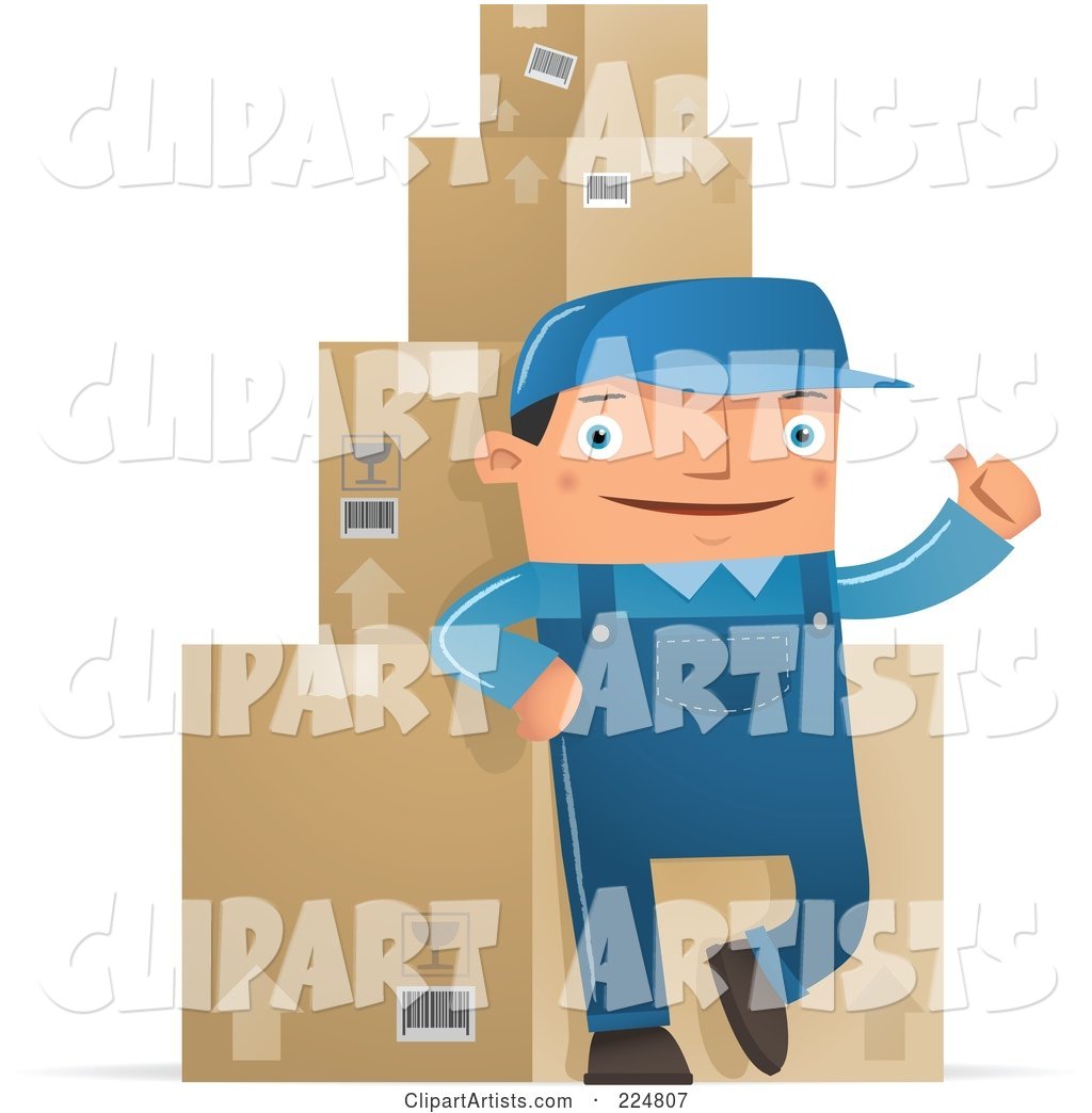 Shipping Warehouse Man Leaning Against Packaged Boxes
