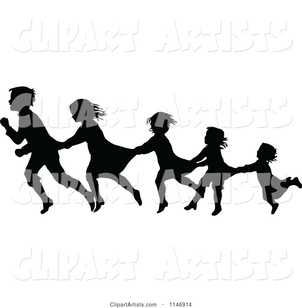 Silhouette Border of Children Following and Holding on