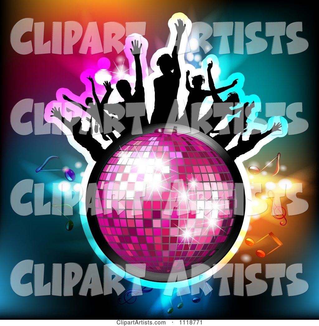 Silhouetted Dancers on a Disco Ball with Music Notes 1