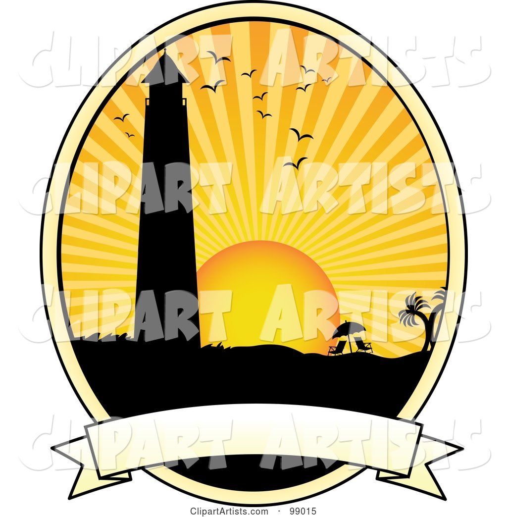 Silhouetted Lighthouse over a Blank Banner