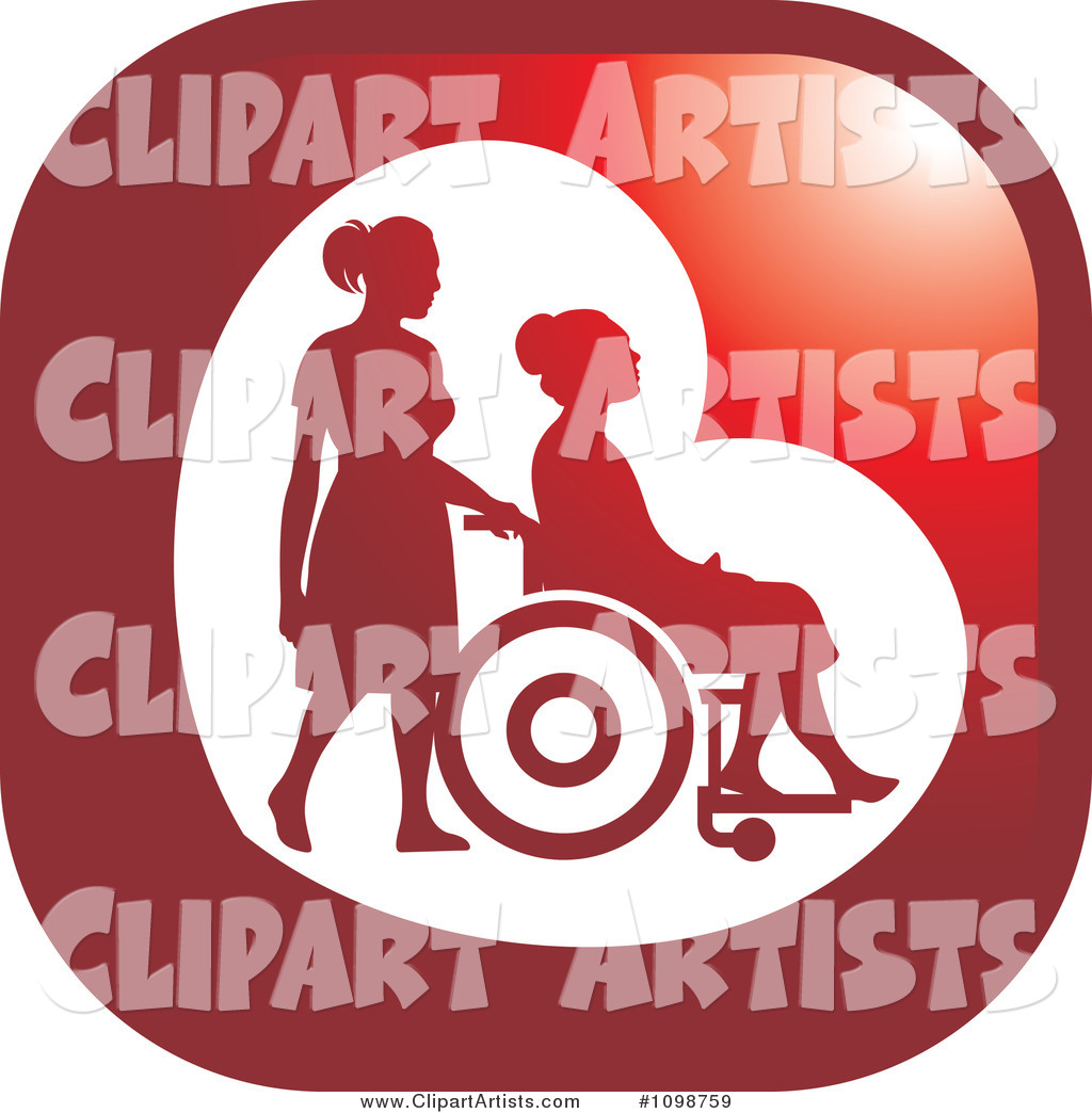 Silhouetted Nurse Helping an Elderly Woman in a Wheelchair Icon Button