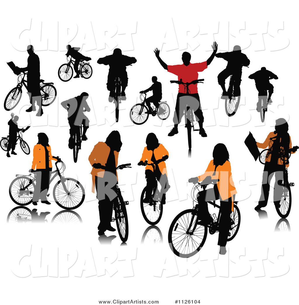 Silhouetted People with Bikes