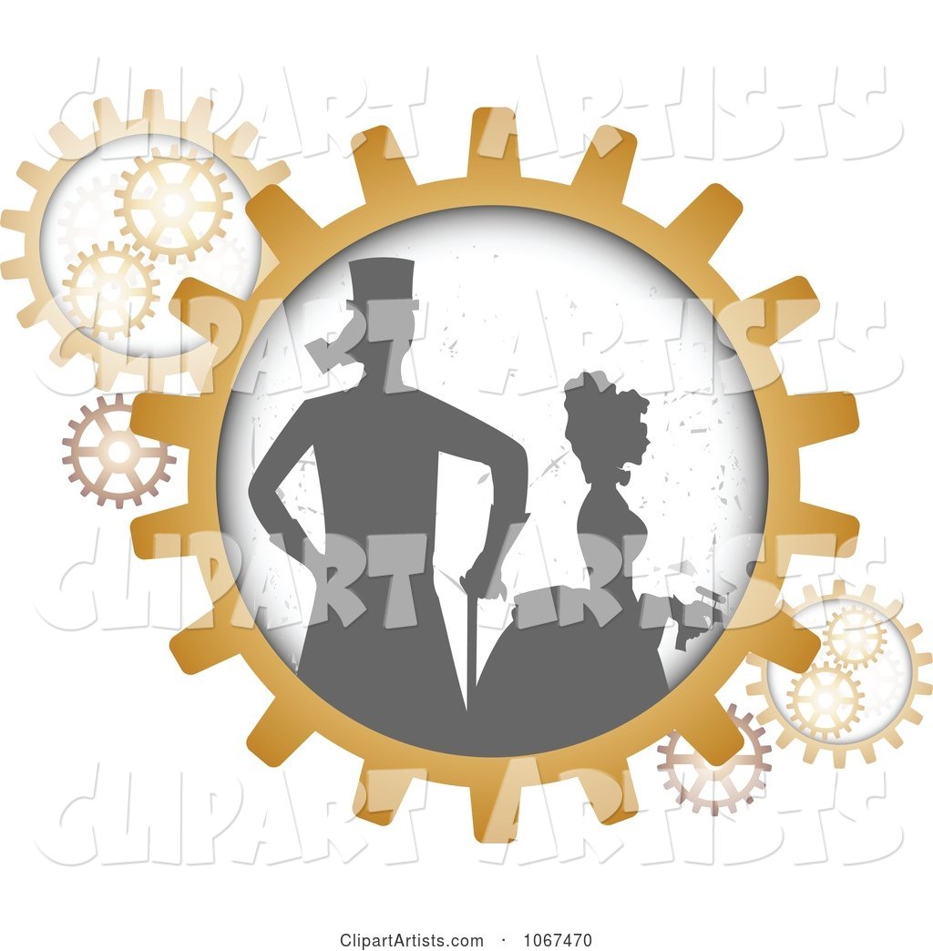Silhouetted Steampunk Couple in Gears