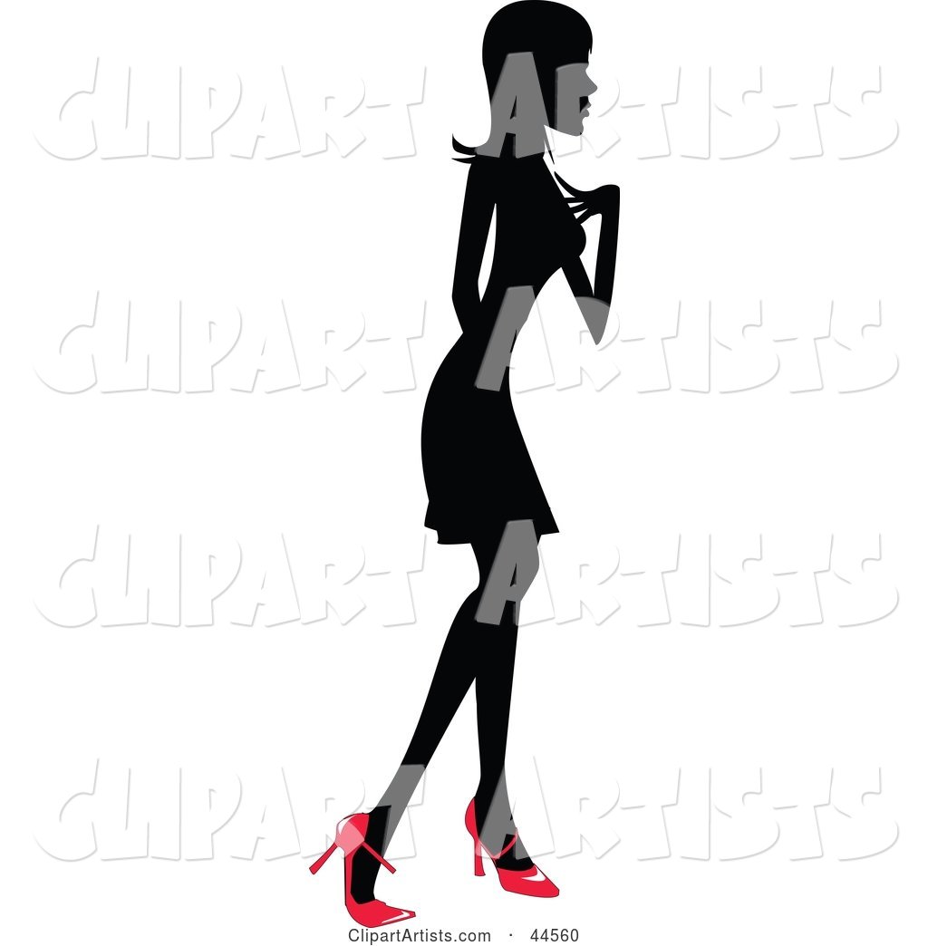 Silhouetted Woman in a Dress and Red Heels, Facing Right