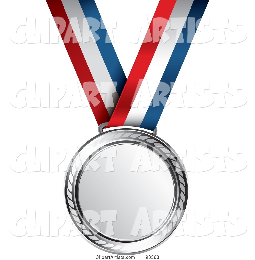 Silver Medal Award on a Red, White and Blue Ribbon