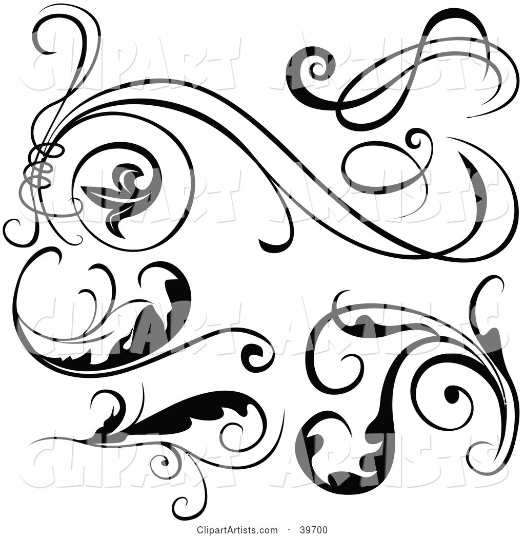 Six Black And White Scroll Designs Clipart by dero (derocz)