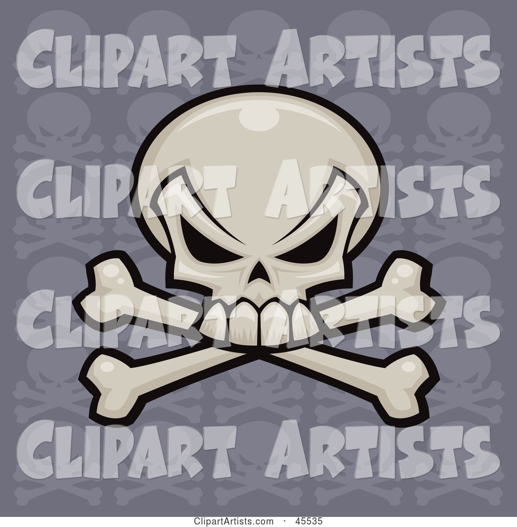 Skull and Crossbones with a Repeat Pattern Purple Background