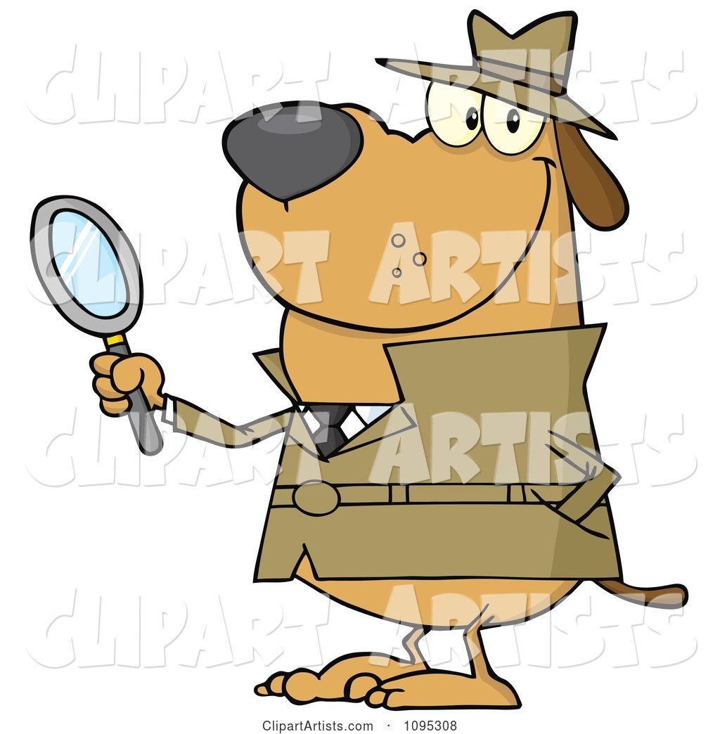 Smiling Detective Dog Holding a Magnifying Glass