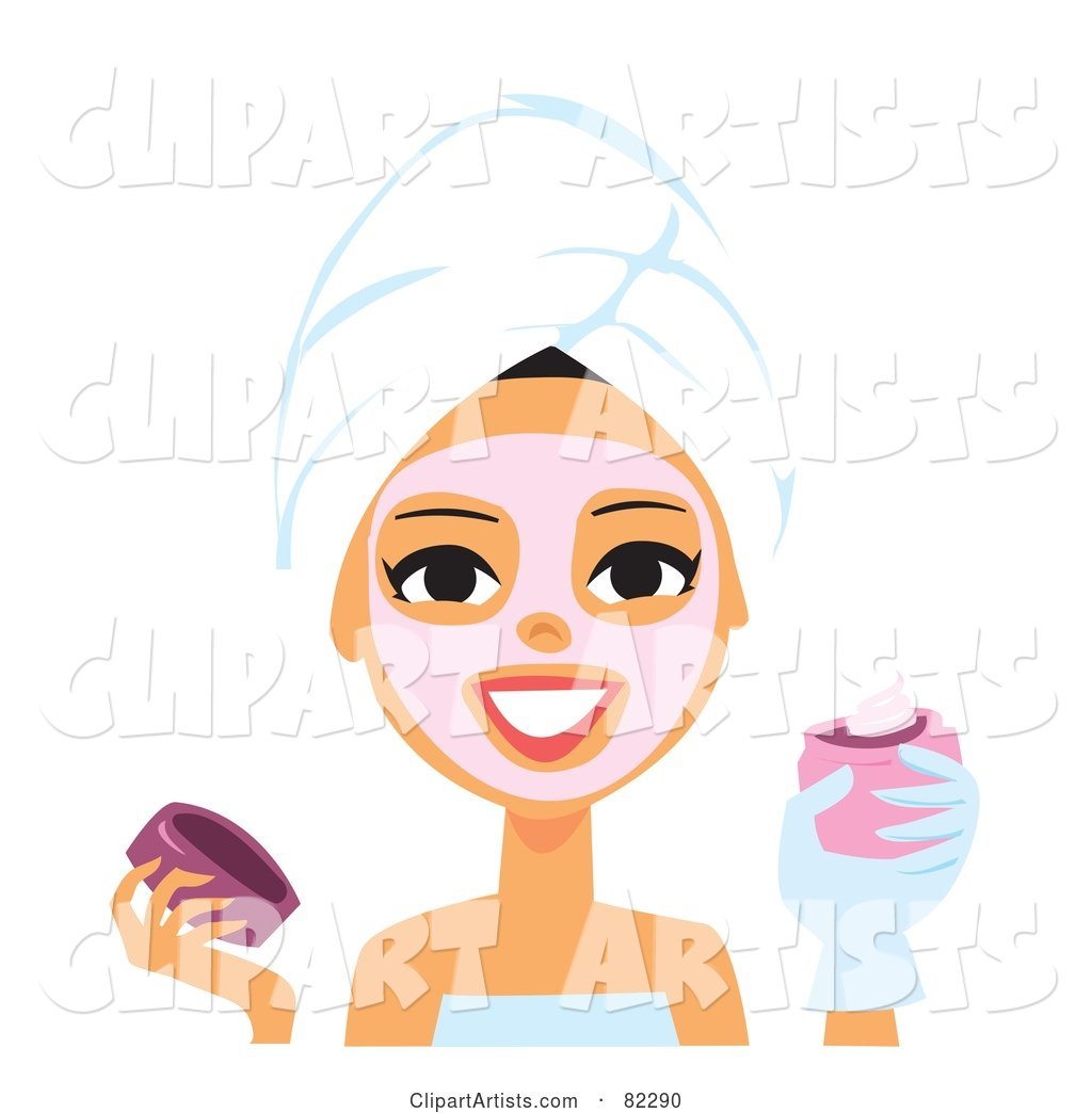 Spa Woman Applying a Pink Mask to Her Face