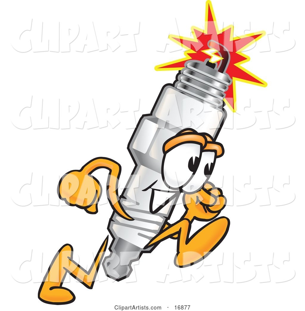 Spark Plug Mascot Cartoon Character Running