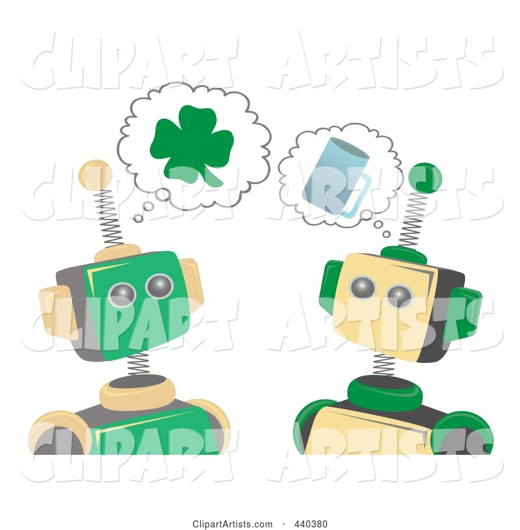 St Patricks Day Robots Thinking of Shamrocks and Beer
