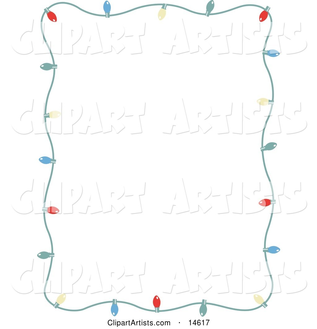 Stationery Frame of Colorful Christmas Lights Bordering a White Background