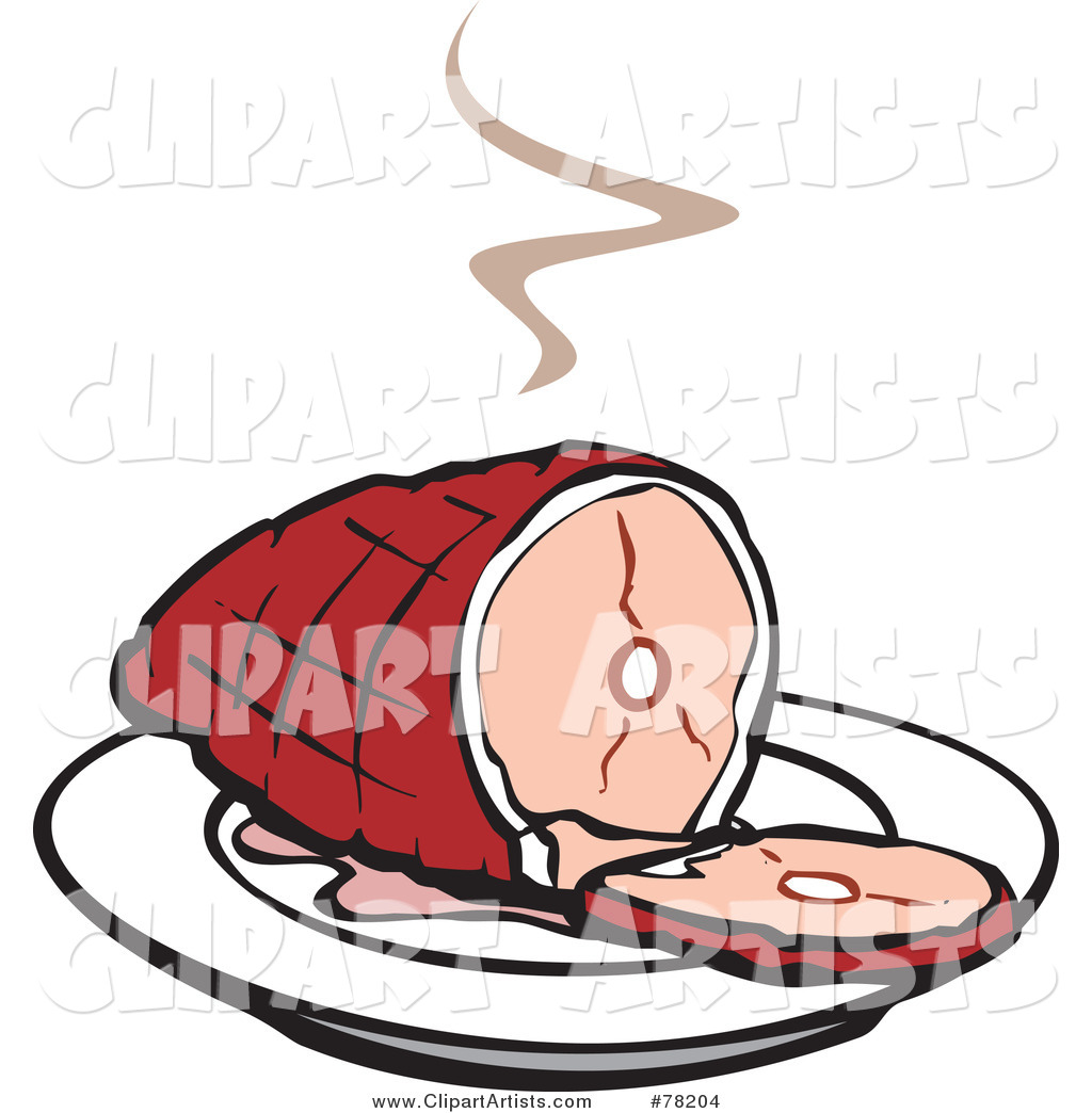 Steamy Hot Ham with a Slice on a Plate