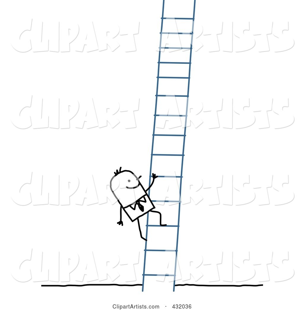 Stick Businessman Climbing a Ladder