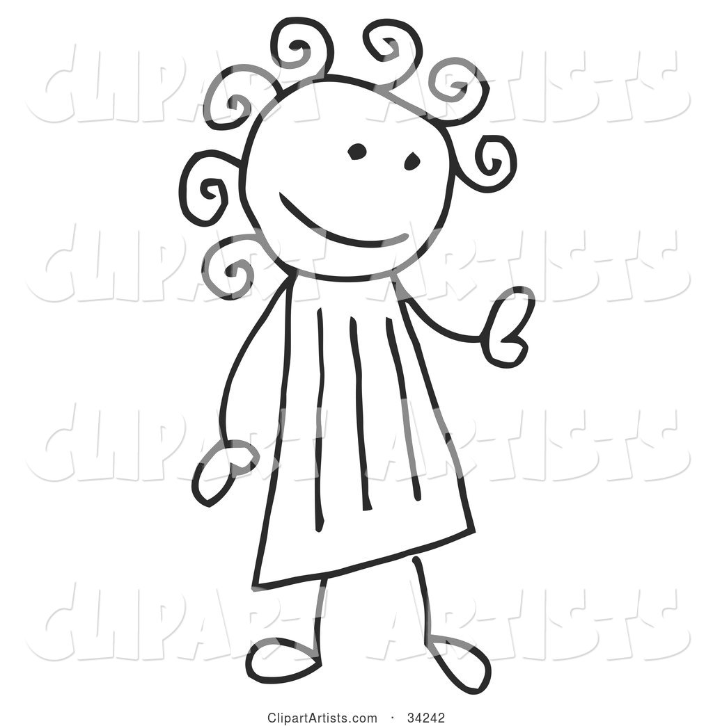 Stick Girl with Curly Hair