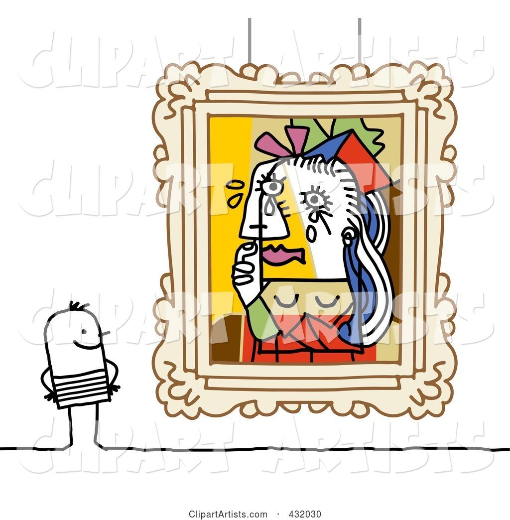 Stick Man Admiring Picasso Styled Art in a Museum