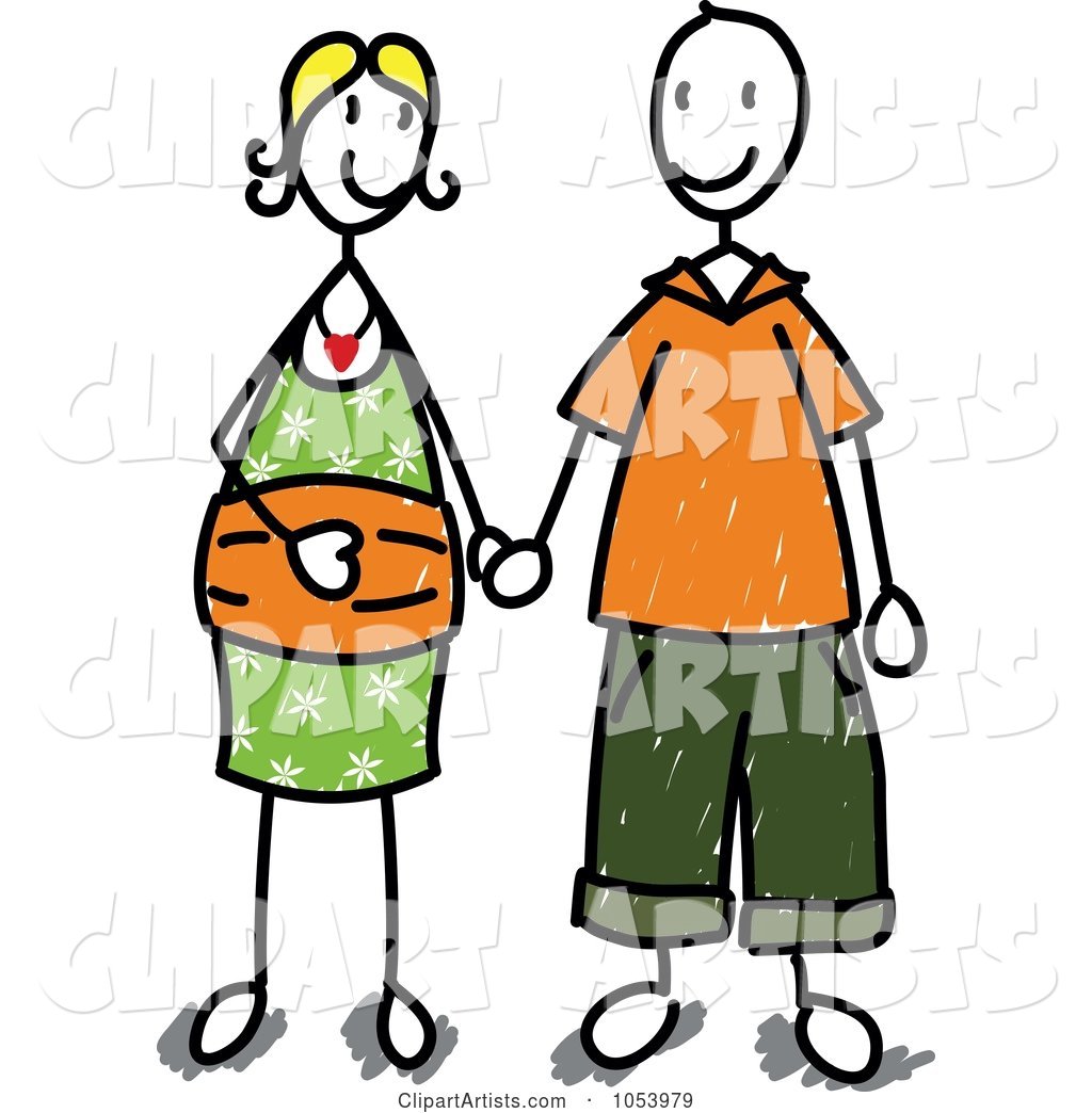Stick Man and Woman Holding Hands