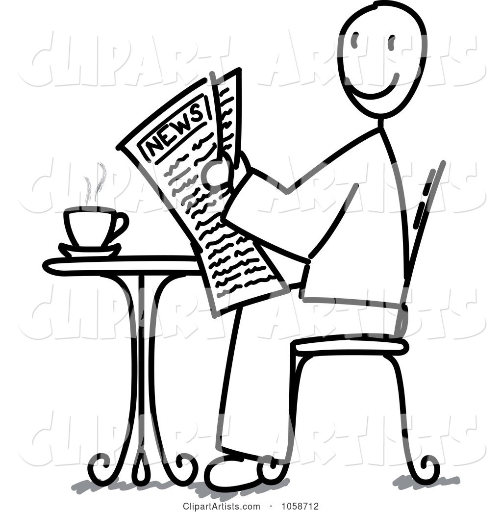 Stick Man Reading the News at a Cafe