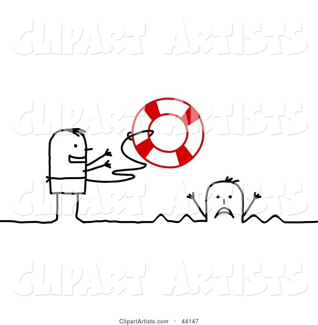 Stick Man Tossing a Life Buoy out to a Drowning Person