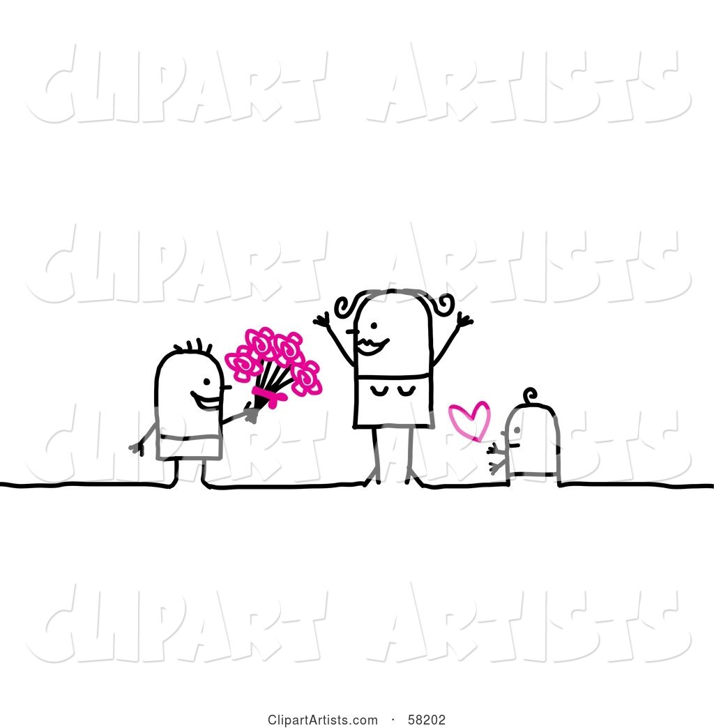 Stick People Character Children Giving Their Mom Flowers and Love on Mother's Day