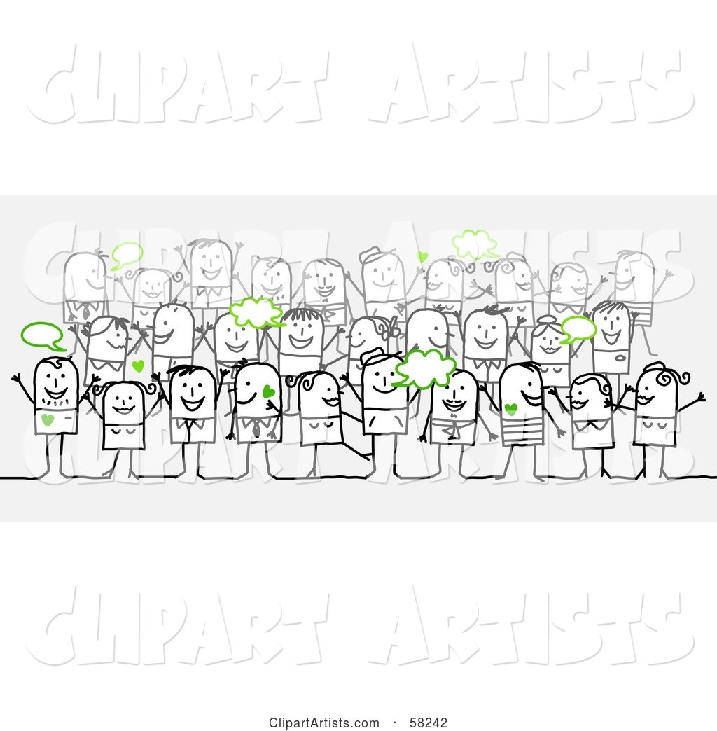 Stick People Character Crowd with Green Text Bubbles