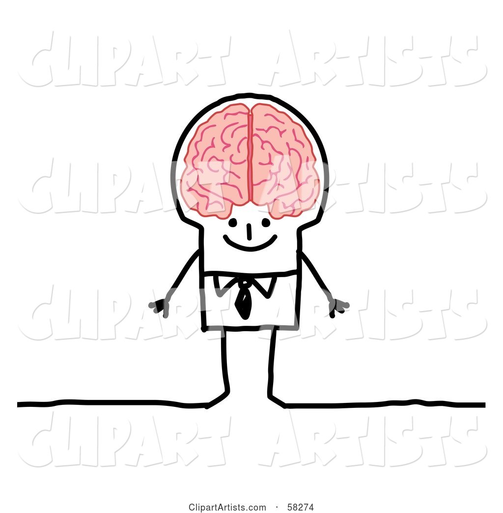 Stick People Character Genius Man with a Big Brain