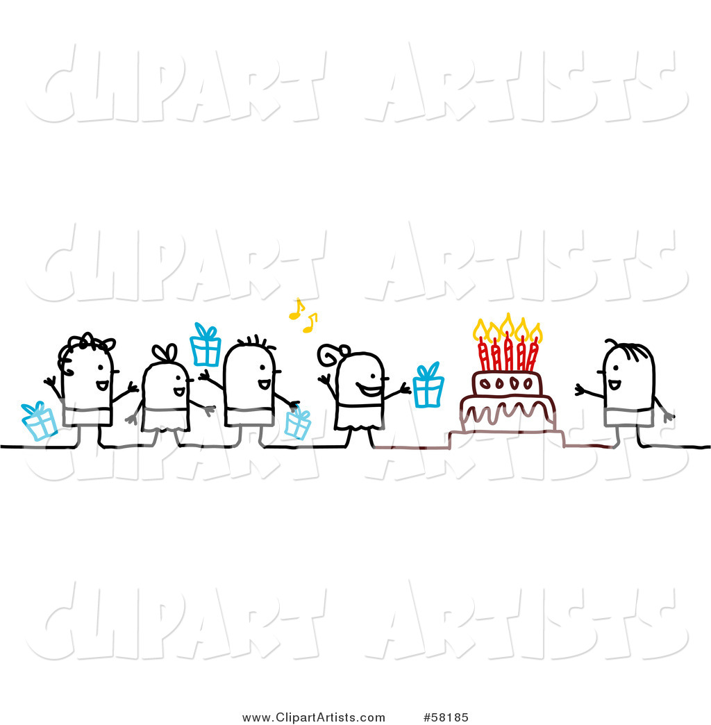 Stick People Character Kids with Presents, Singing to a Birthday Boy