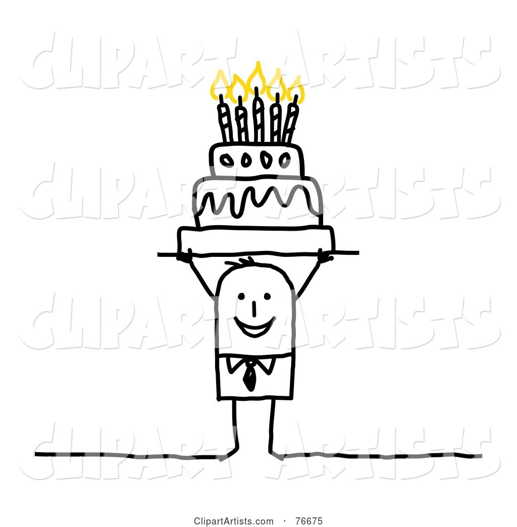 Stick People Character Man Holding a Birthday Cake over His Head