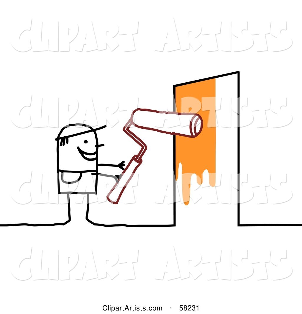 Stick People Character Painting a Door